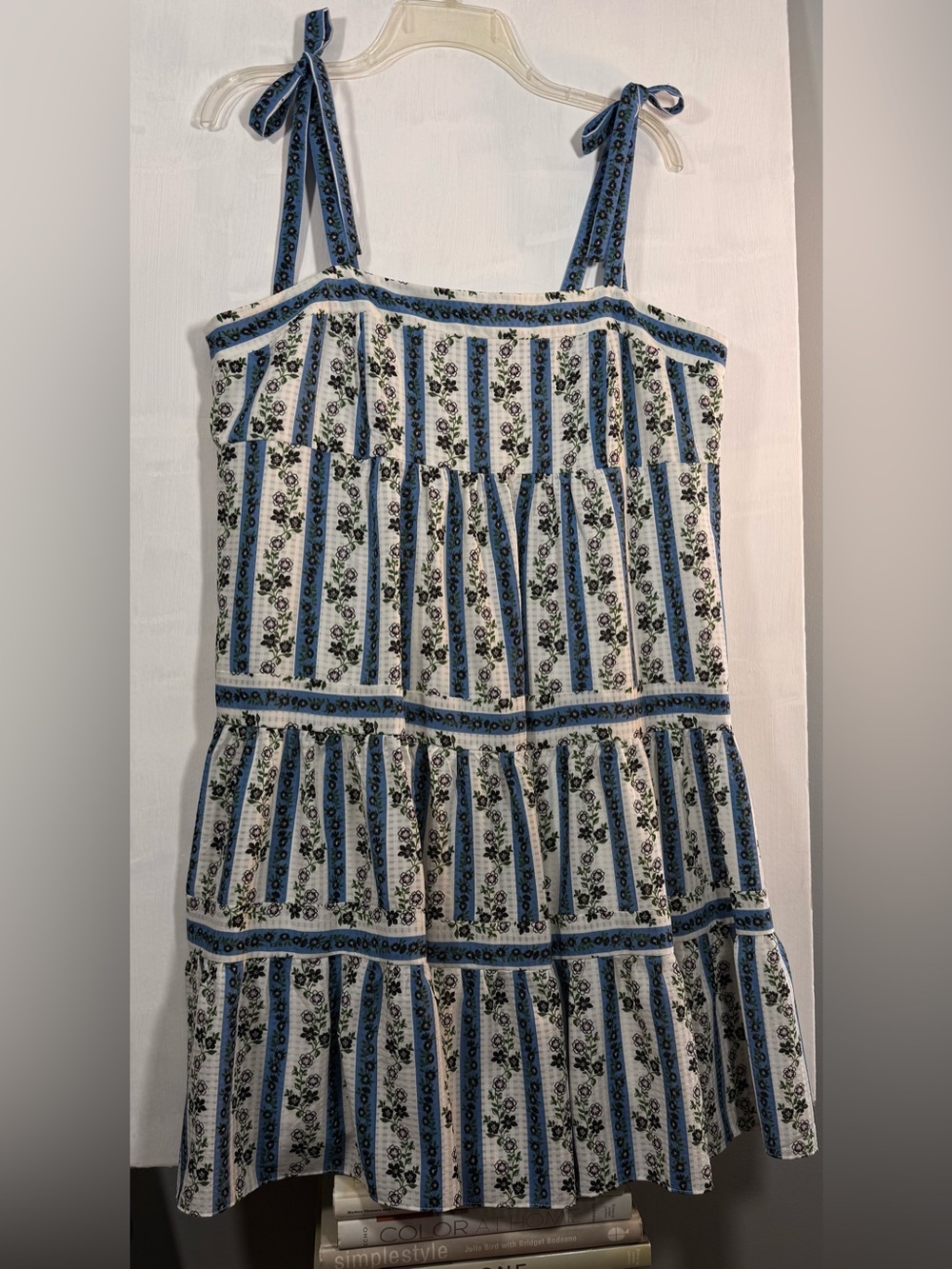 Melonie T Blue & White Striped Floral Tie-Strap Sundress